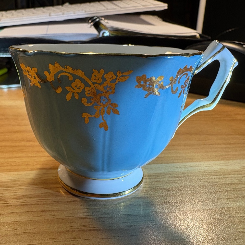 Aynsley Light Blue Gold Scrolls and Violets Tea Cup only (Bone China), Vintage